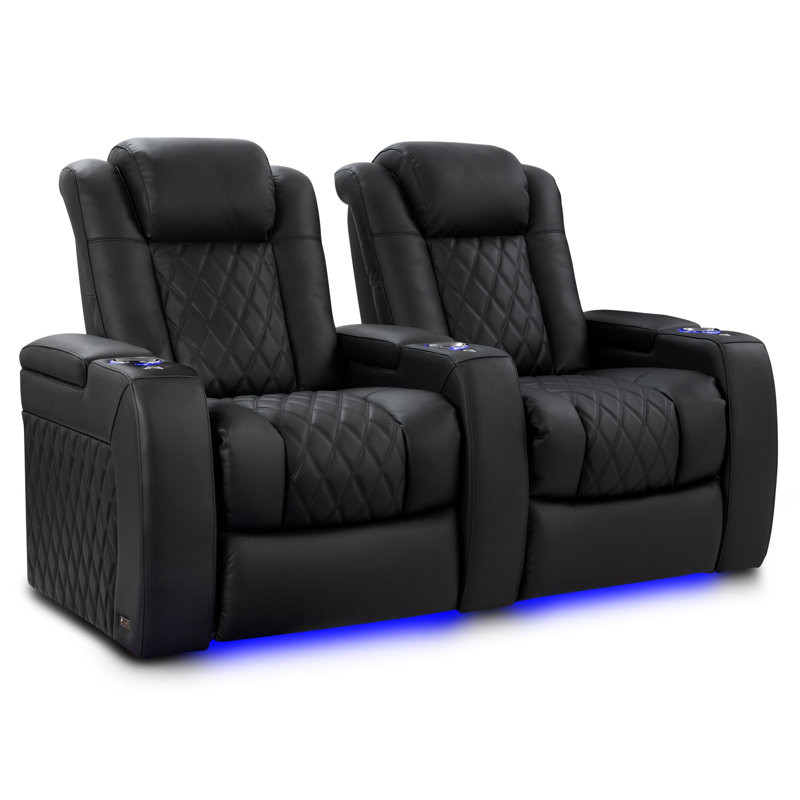 Leather Home Theater Seating with Cup Holder Leather Type:  Onyx Genuine Leather