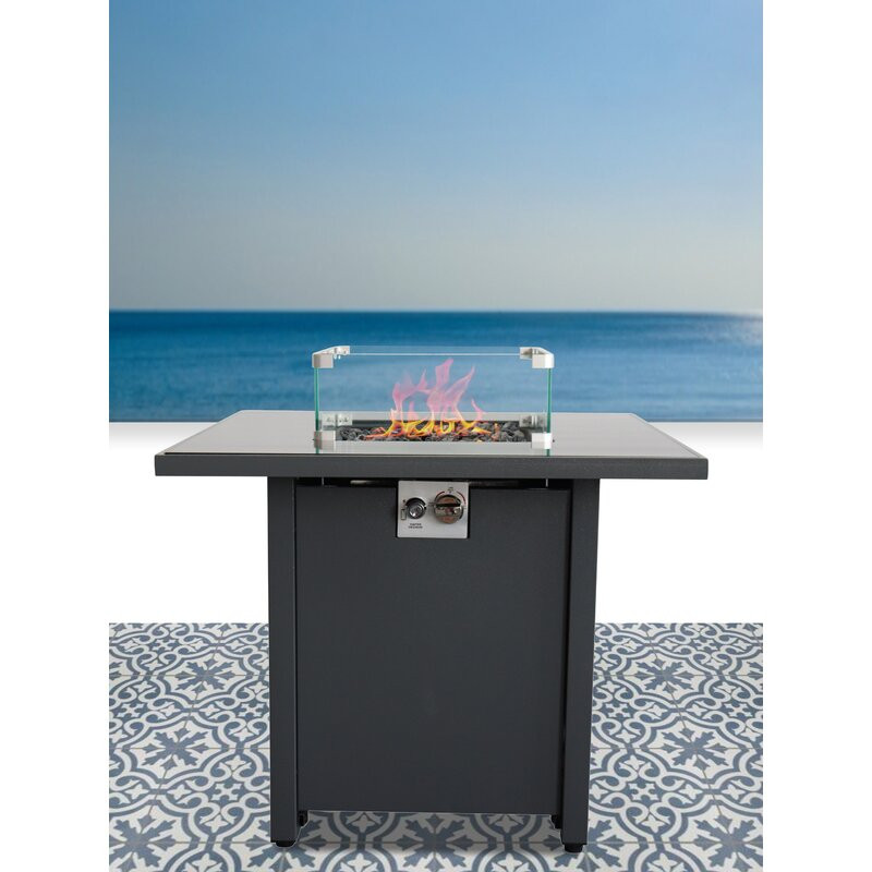 Kaka 25" H x 30" W Steel Outdoor Fire Pit Table with Lid