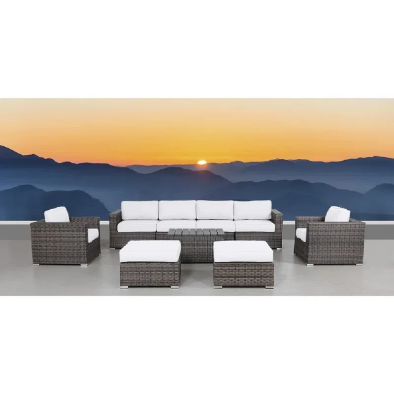 Denyah Fully Assembled 9 Piece Sofa Seating Group with Sunbrella Cushions | Fully Assembled Seating Set