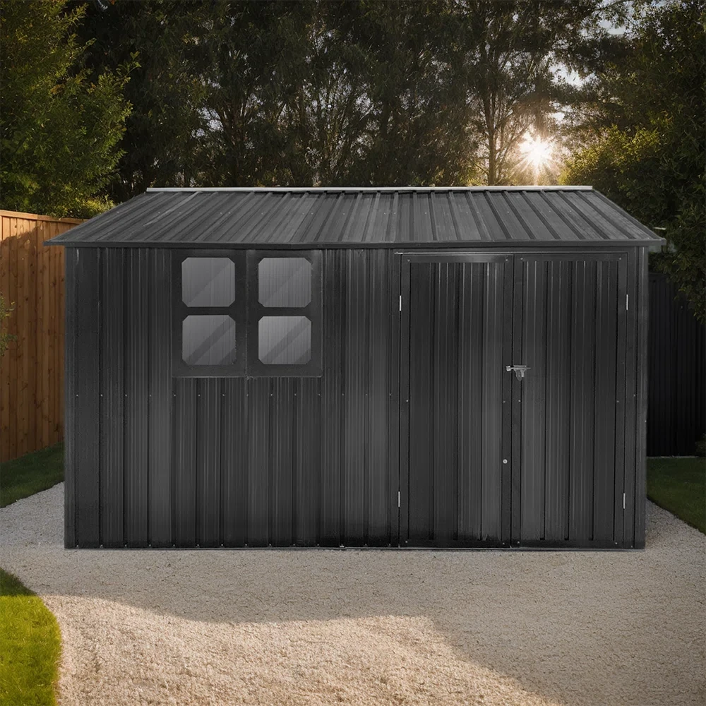 Storage Shed with Window, 10'x8' Metal Outdoor Storage Shed for Backyard, Metal Shed for Tool, Black