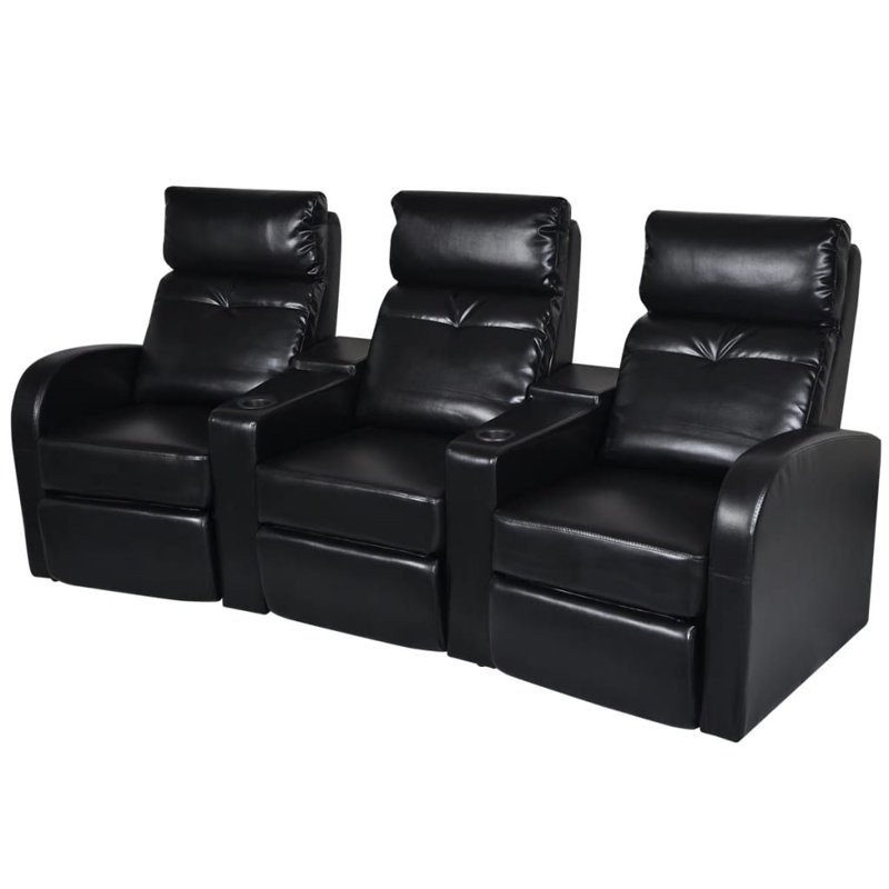 3-Seater Home Theater Recliner Sofa Faux Leather