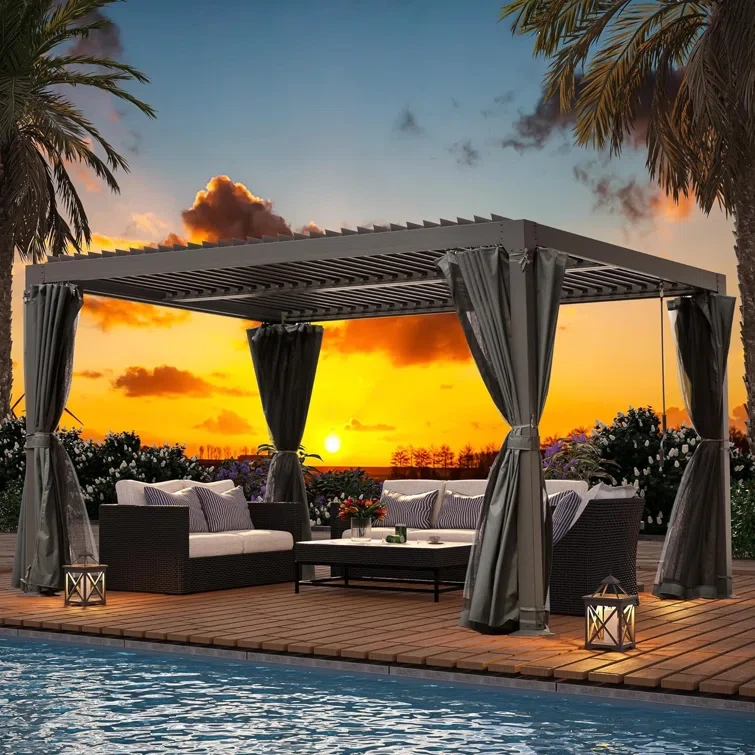 88" H x 140" W x 113" D Aluminum Pergola with Canopy