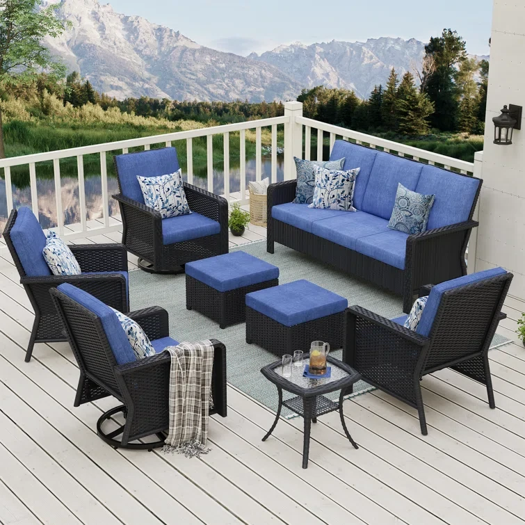 Tojuana 8 Piece Patio Set Rattan Outdoor Furniture Set with Cushions