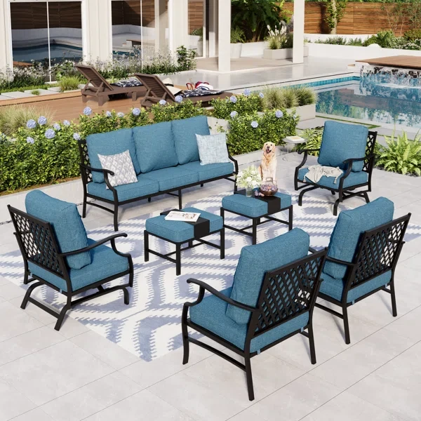 Asfand 9 - Person Patio Conversation Set with 2 Rocking Lounge Chairs & Sofa