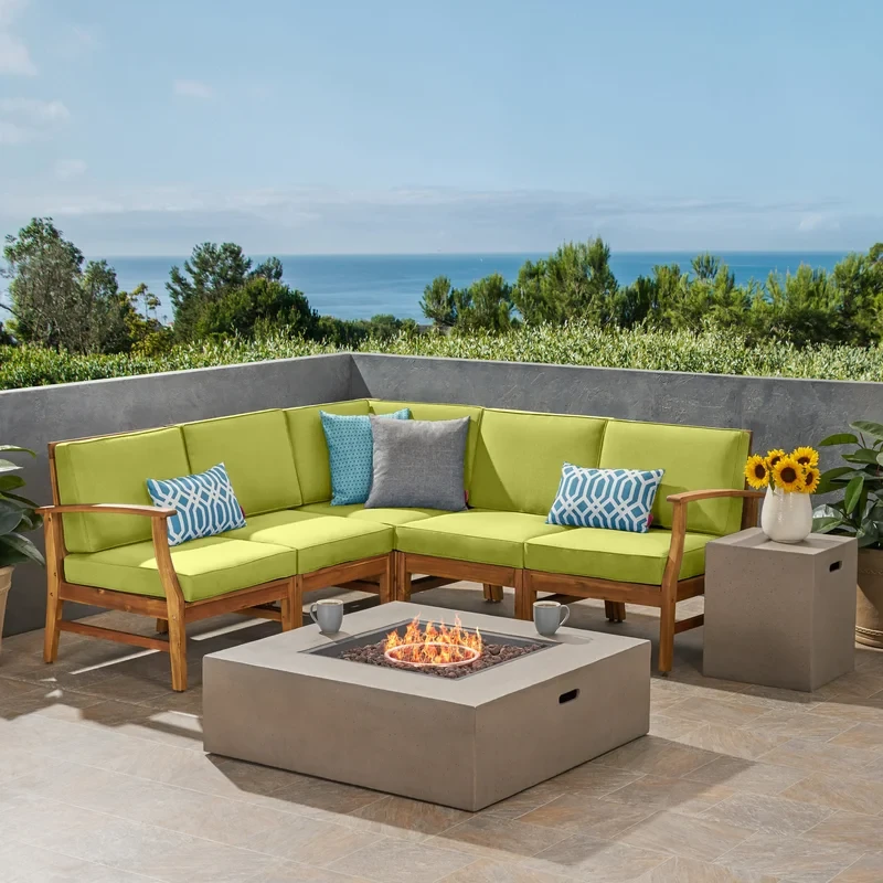 Castonia Outdoor V-Shaped Acacia Wood Sofa Set