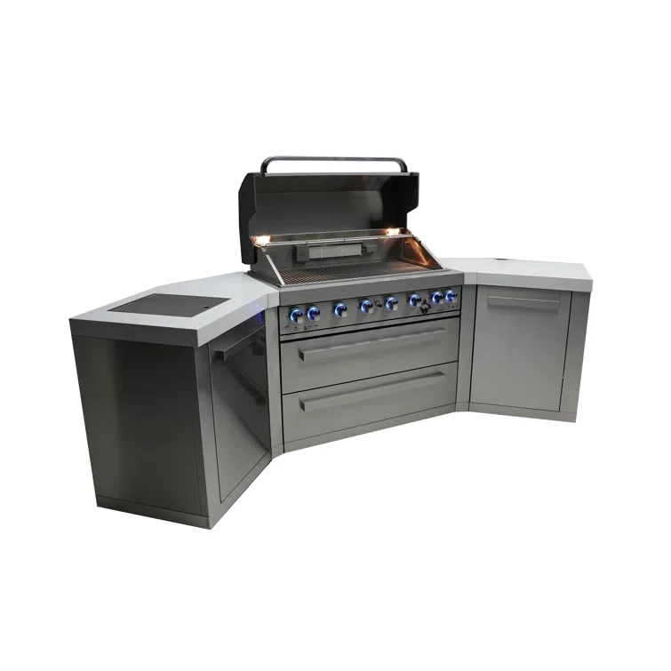 Mont Alpi 6-Burner 115000 BTU 45 Degree Stainless Steel BBQ Island Grill + Side Burner & Storage