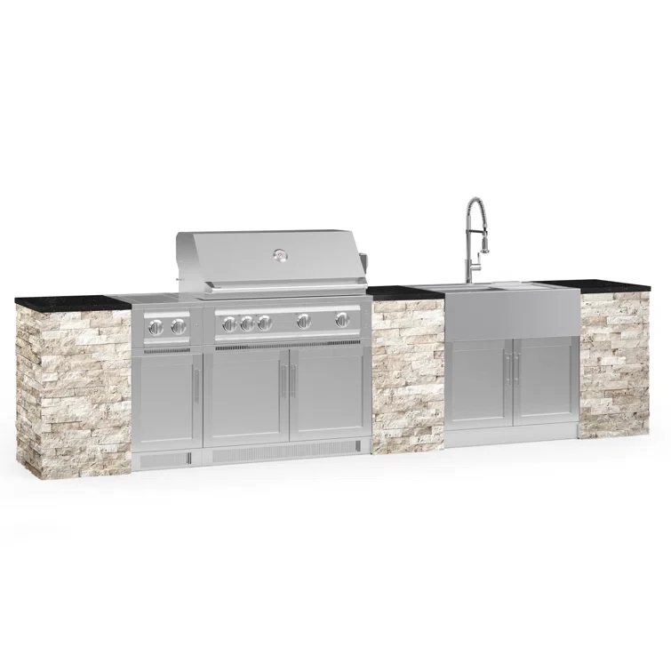 Outdoor Kitchen Signature Series 11 Piece Cabinet Set with 40 in. Propane Gas Platinum Grill