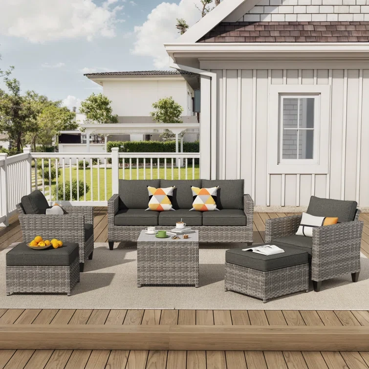 Harbin 6 Piece Rattan Sofa Seating Group with Cushions