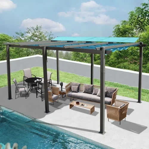 20 ft. W x 11 ft. D Outdoor Aluminum Retractable Pergola with Canopy