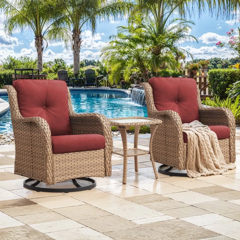 Amiri 2 - Person Outdoor Seating Group Wicker Swivel Rocker Chairs with Cushions