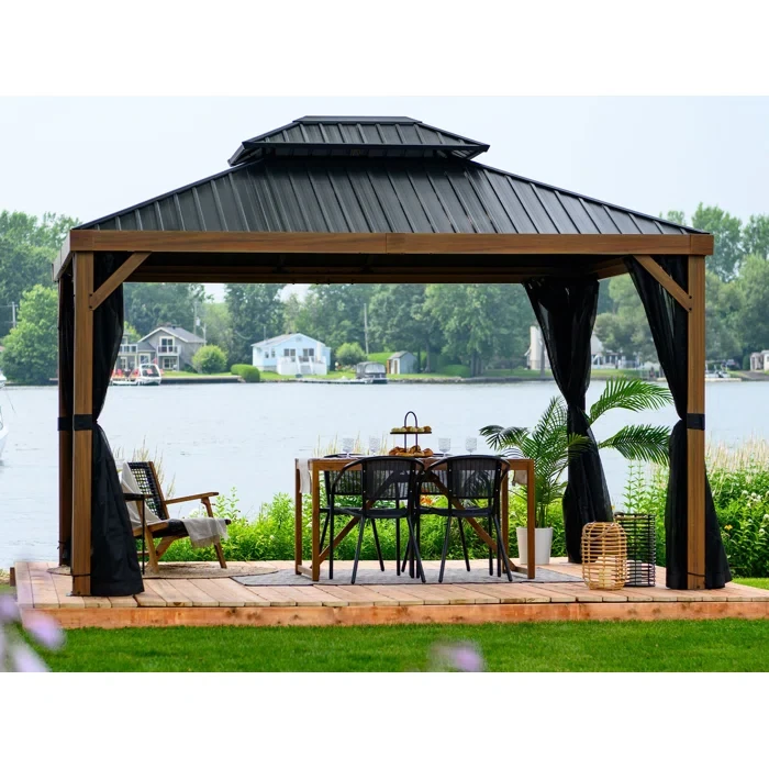 Yosemite Gazebo Aluminum Frame Wood Finish 10 X 12