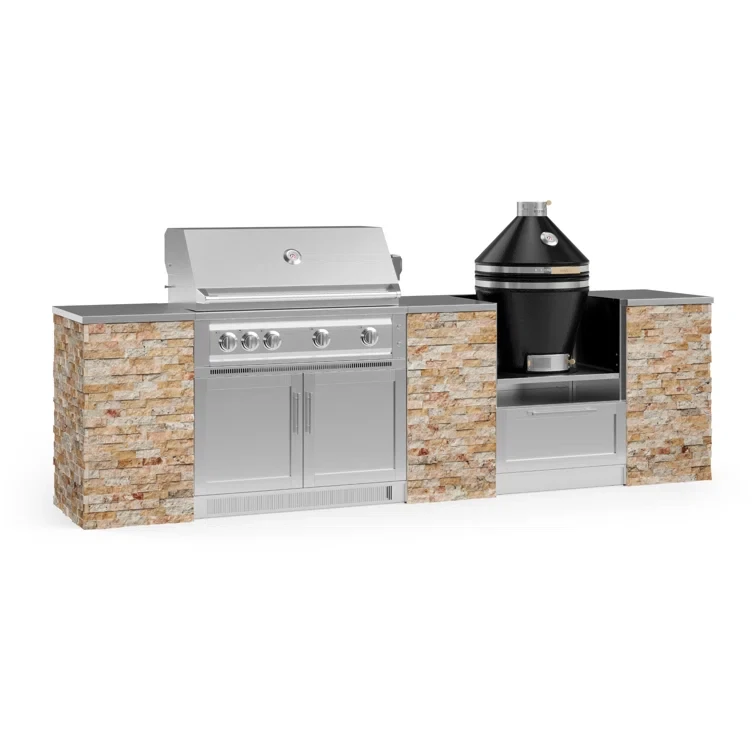 Outdoor Kitchen Signature Series 9 Piece Cabinet Set with Kamado, 40 in. Natural Gas Platinum Grill