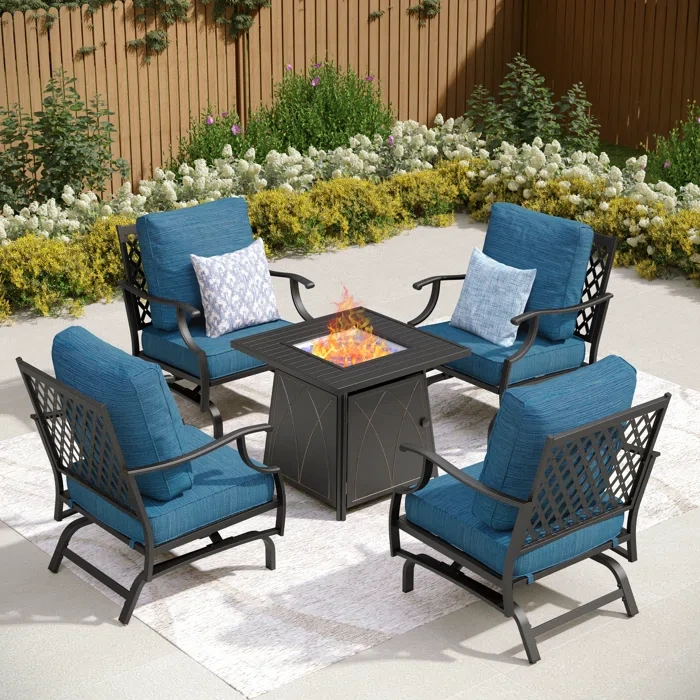 Asfand 4 - Person Outdoor Seating Group with Rocking Lounge Chairs& Firepit Table