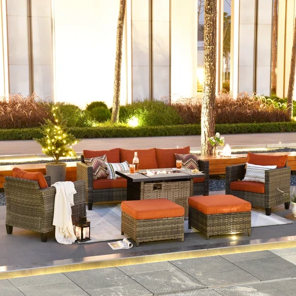 Amerissa 5 - Person Outdoor Seating Group with Cushions and Firepit