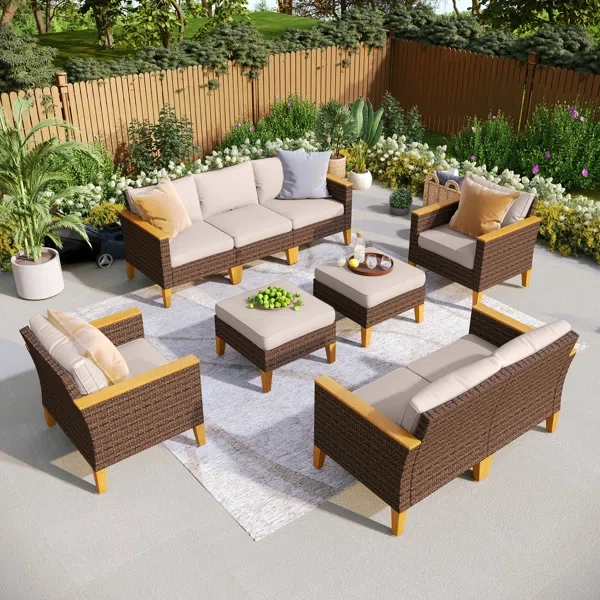 Argyri 9-Piece Wicker Outdoor Patio Conversation Furniture Sectional Set