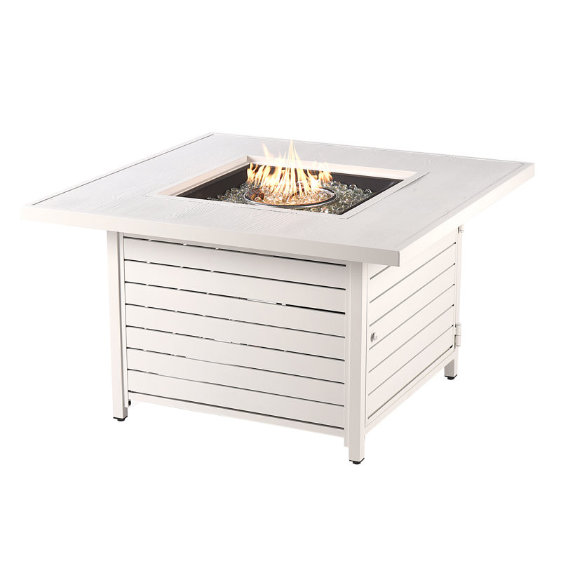 Katara Square 42 In. X 42 In. Aluminum Propane Fire Pit Table With Glass Beads, Two Covers, Lid, 55,000 Btus In White Finish