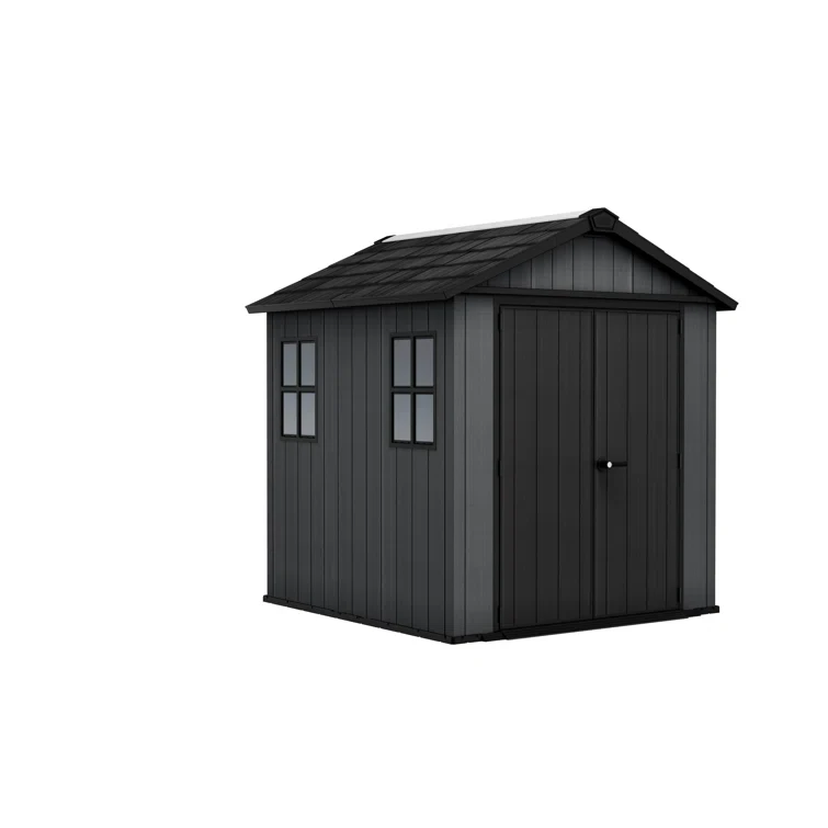 Keter 96.8" H x 90.5" W x 88.1" D Newton Plus Durable Resin Outdoor Storage Shed With Double Doors for Patio Furniture and Tools, Graphite