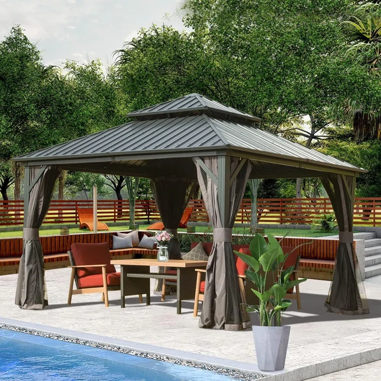 Galvanized Steel Patio Gazebo with Overhang Slope-design Double Roof See More by Domi Louvered