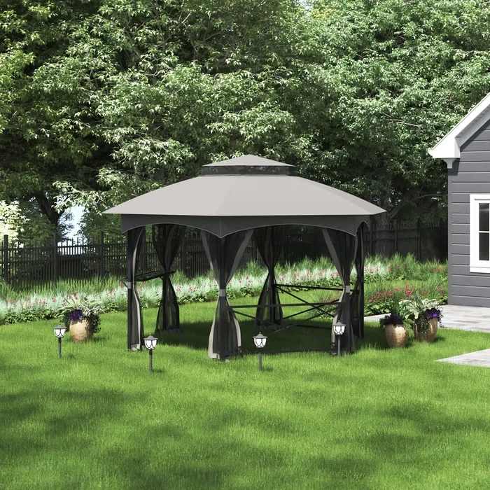 Sunjoy 14.7 ft. x 14.7 ft. 2-tone Steel Gazebo with 2-tier Dome Roof