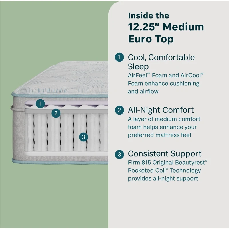 Slumberscape 12.25" Medium Euro Top California King Size Mattress Set with Standard Profile 9" Foundation