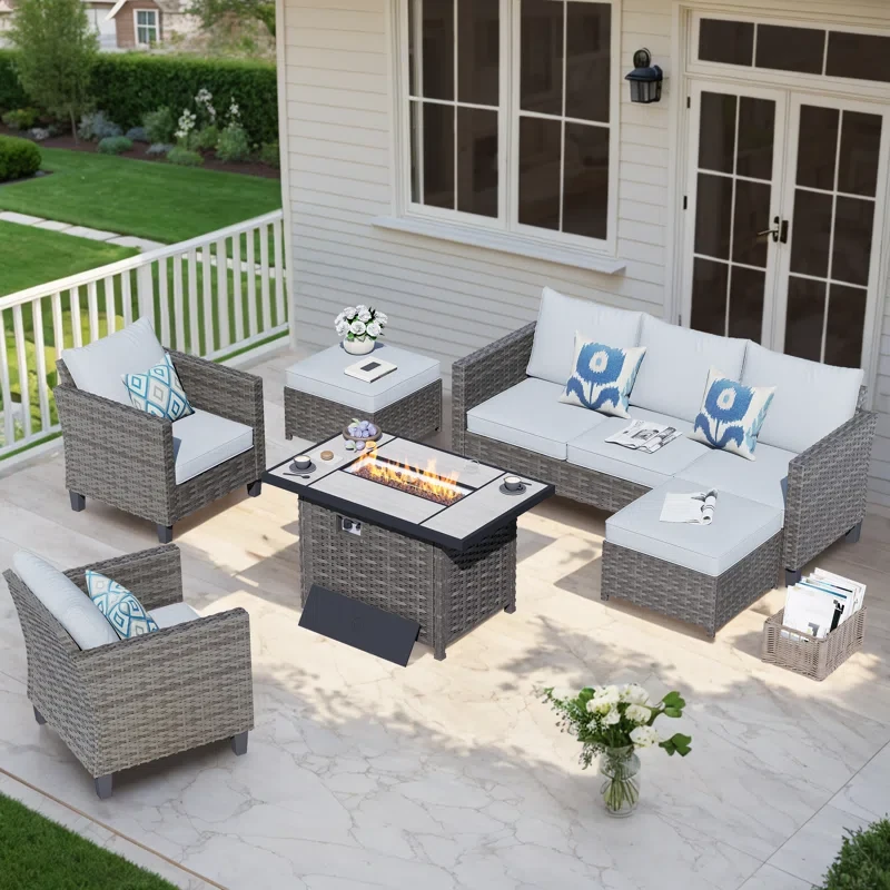 Dzion 5 - Person Outdoor Seating Group with Cushions and Firepit