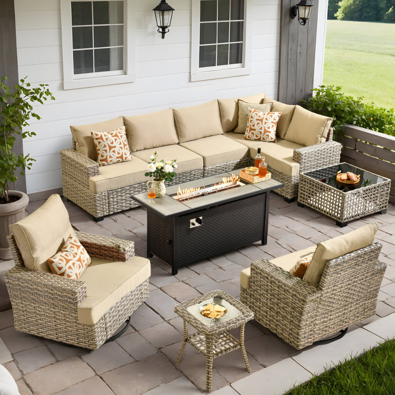 10-Piece Outdoor Sofa With Stove And Coffee Table, Deep Size And Thick Cushion