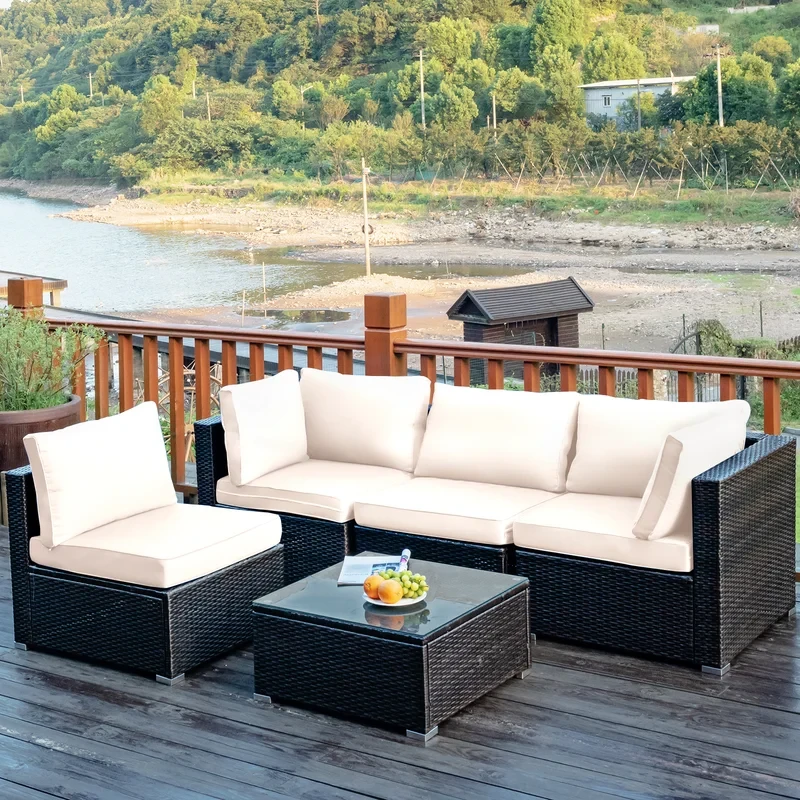 Rattan Sectional Seating Group with Cushions