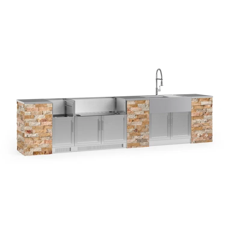 Outdoor Kitchen Signature Series 11 Piece Cabinet Set with Grill Cabinet and Stainless Steel Top