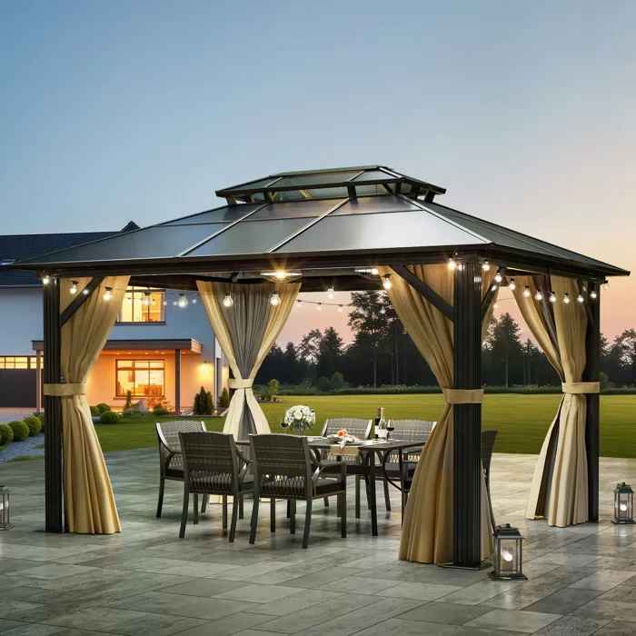 Outdoor Aluminum Patio Gazebo UV Resistant Sunshine Shelter 12 ft x 12 ft