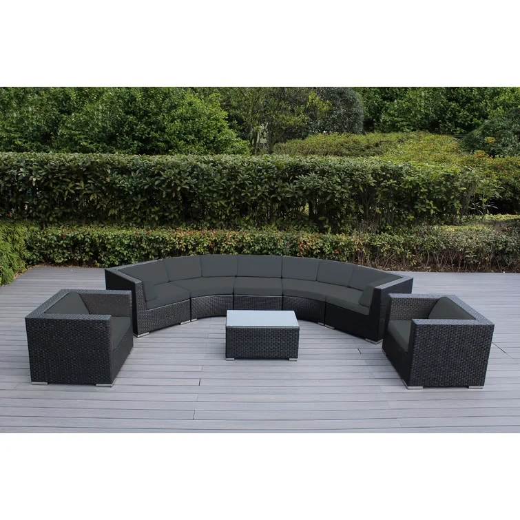 Billyjo Wicker 7 - Person Curved Seating Group with Cushions - No Assembly