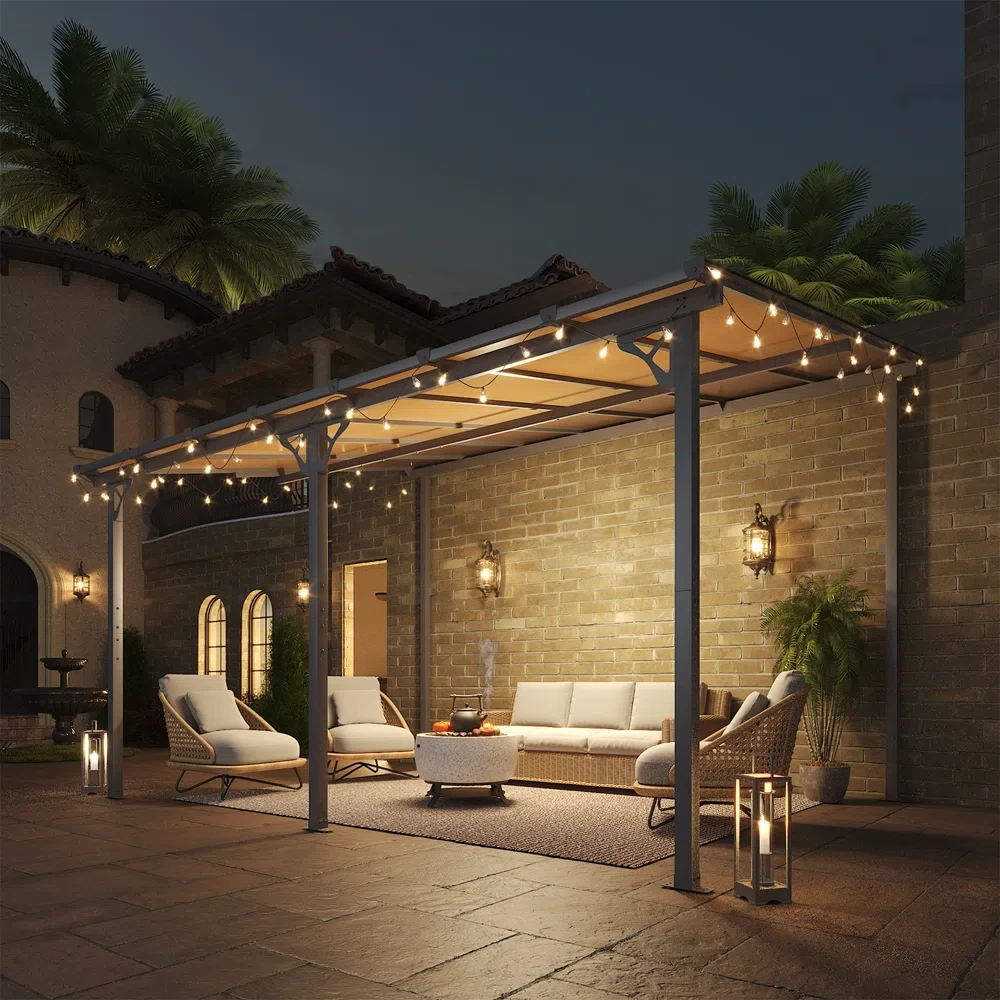 14 Ft. W X 10 Ft. D Metal Pergola With Canopy