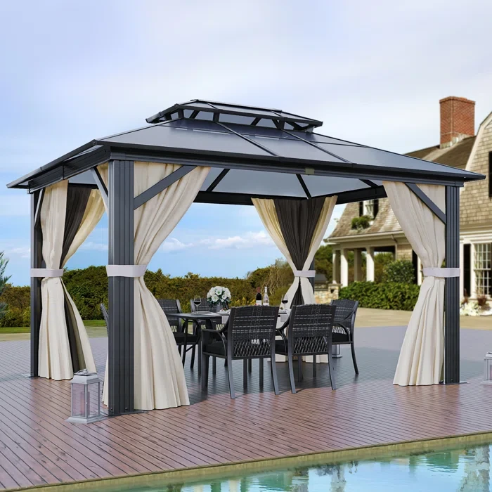 Outdoor Aluminum Patio Gazebo UV Resistant Sunshine Shelter 12 ft x 10 ft