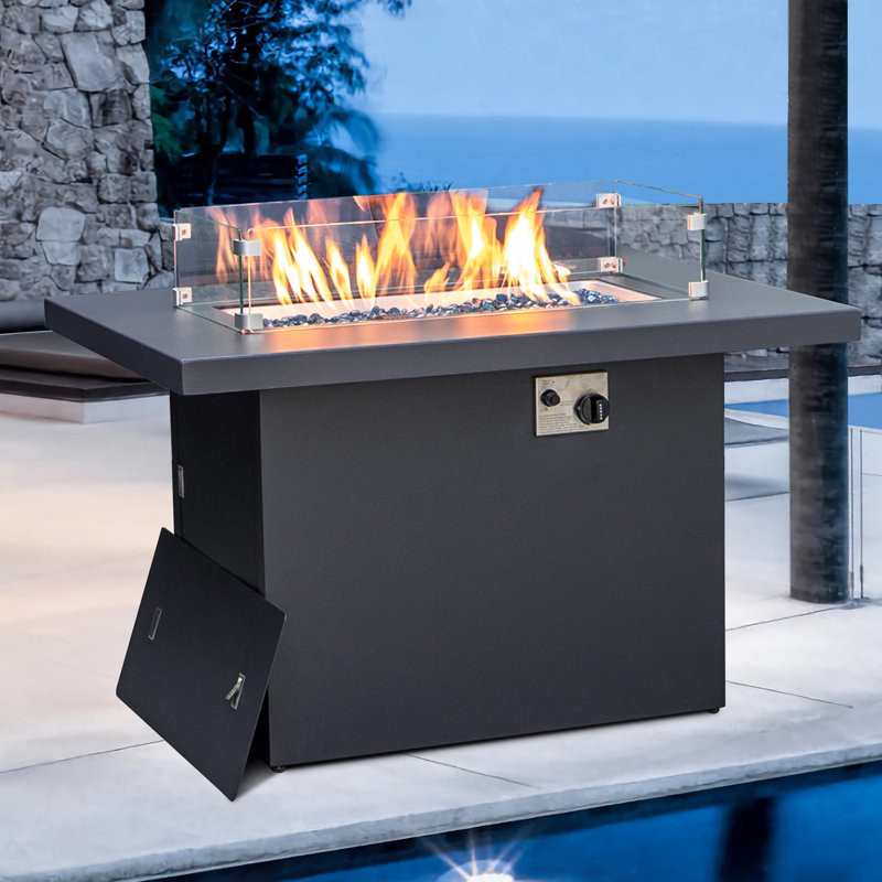 Bukovec 43'' Outdoor Patio 55,000 BTU Aluminum Rectangle Fire Pit Table Propane/Gas