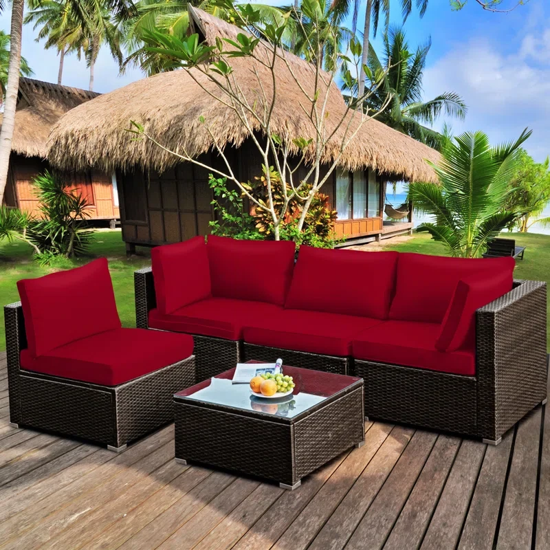 Rattan Sectional Seating Group with Cushions