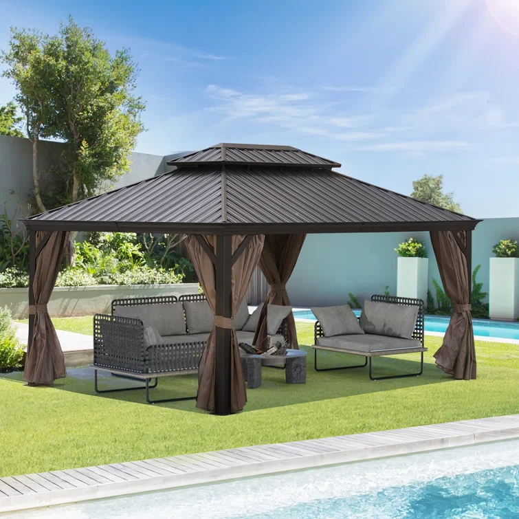 12 ft x 20 ft FT Patic Gazebo,Alu Gazebo With Steel Canopy,Outdoor Permanent Hardtop