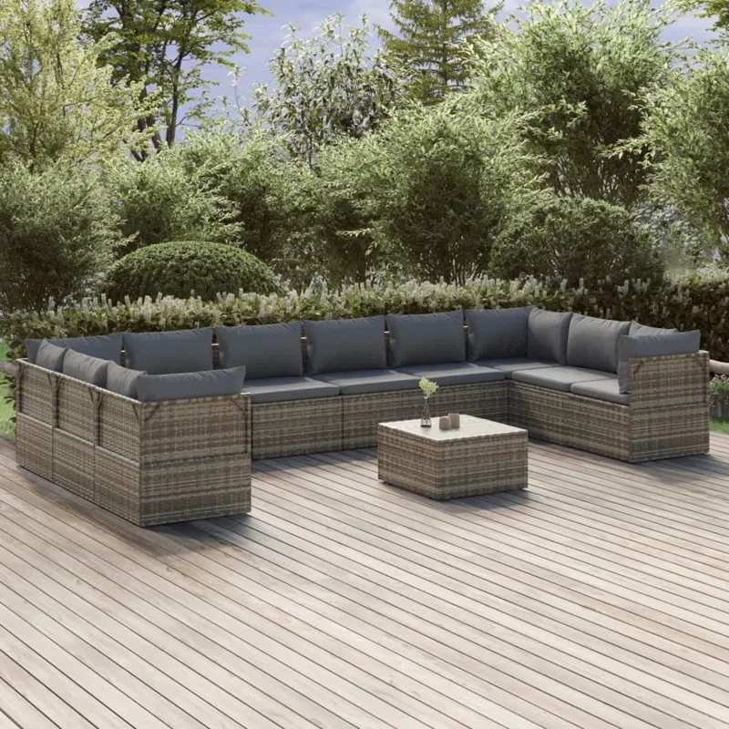 Patio 11 Piece Rattan Sectional Seating Group with Cushions