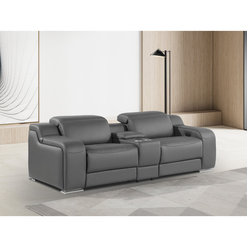 3-Piece 2-Power Reclining Italian Leather Loveseat With Power Headrest