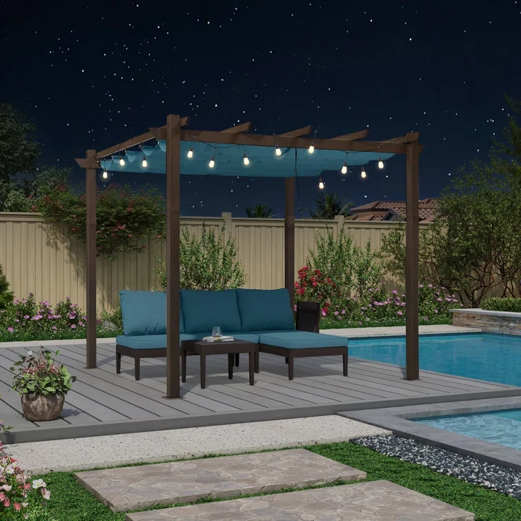 96.46" H x 118.11" W x 118.11" D Metal Pergola with Canopy