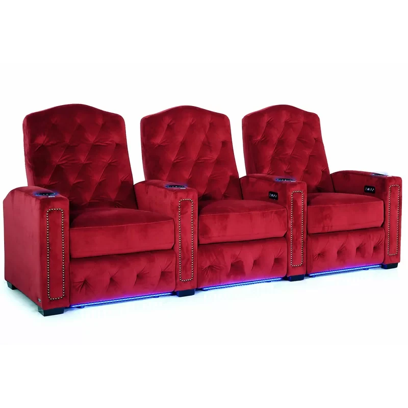 Upholstered Power Reclining Home Theater Seating with Cup Holder