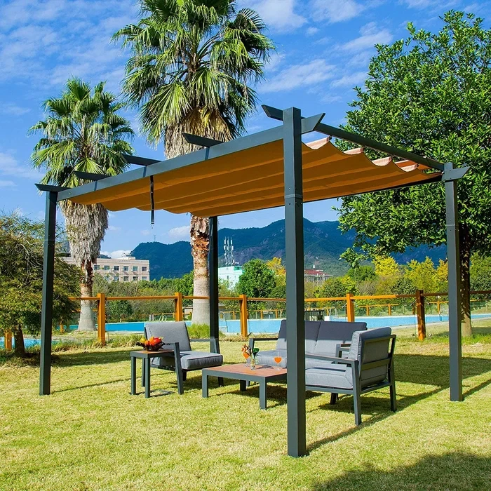 Palawan Aluminum Retractable Pergola with Canopy 10 ft. x 10 ft