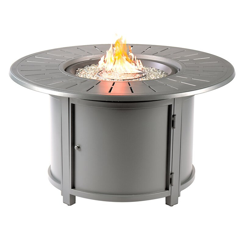 Mortola 24.5" H x 44" W Aluminum Propane Outdoor Fire Pit Table with Lid