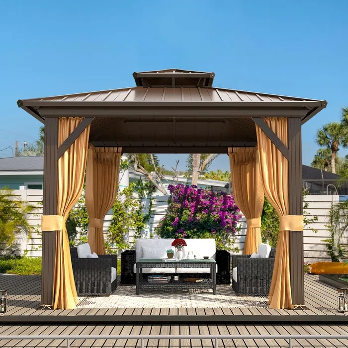 Outdoor Patio Gazebo, Hardtop Gazebo with Galvanized Steel Roof and Aluminum Frame