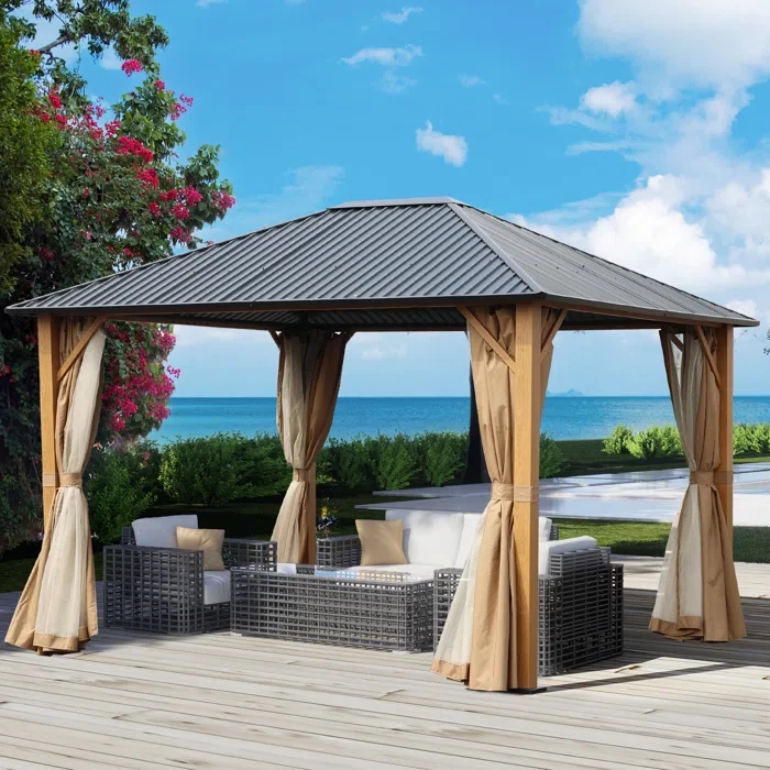 12 Ft. W x 10 Ft. D Aluminum Patio Gazebo with Hardtop Roof