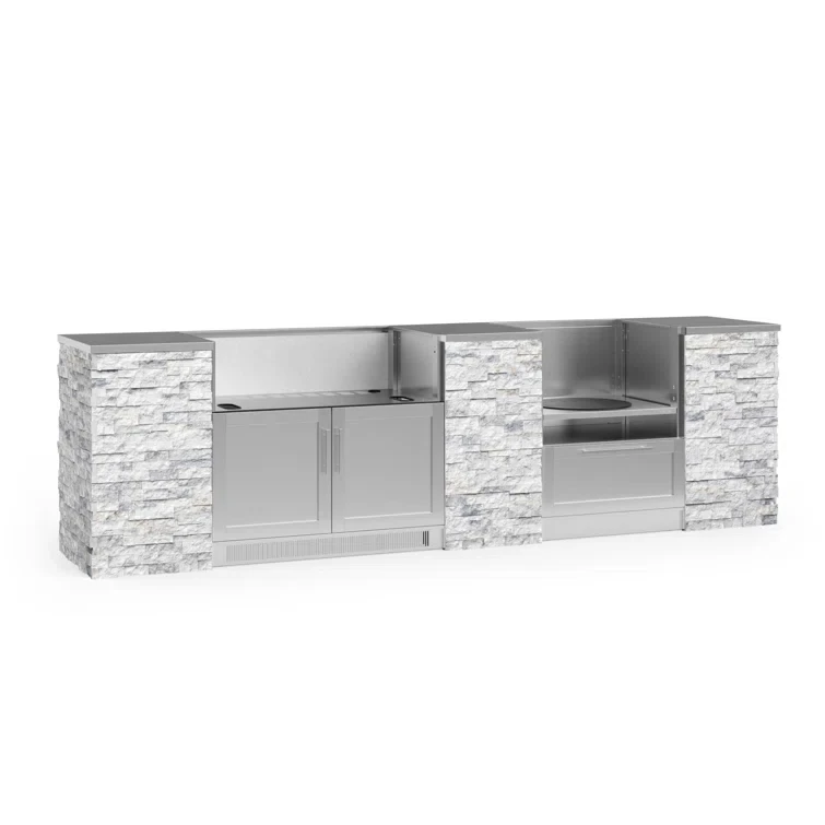 Outdoor Kitchen Signature Series 9 Piece Cabinet Set with Grill Cabinet and Stainless Steel Top