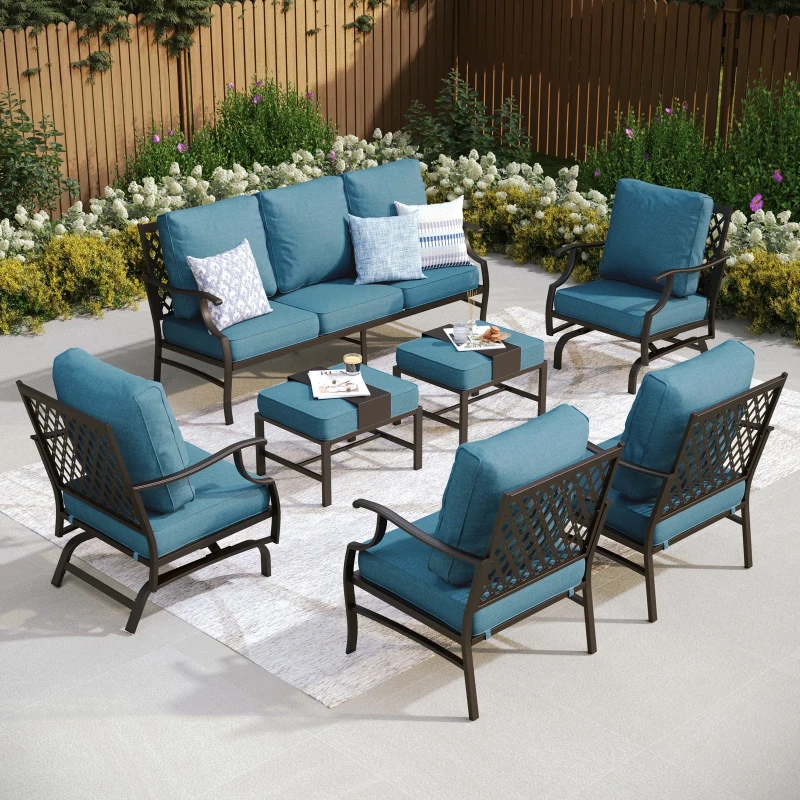 Tommy Outdoor Wicker 7 Person Seating Group With Cushions