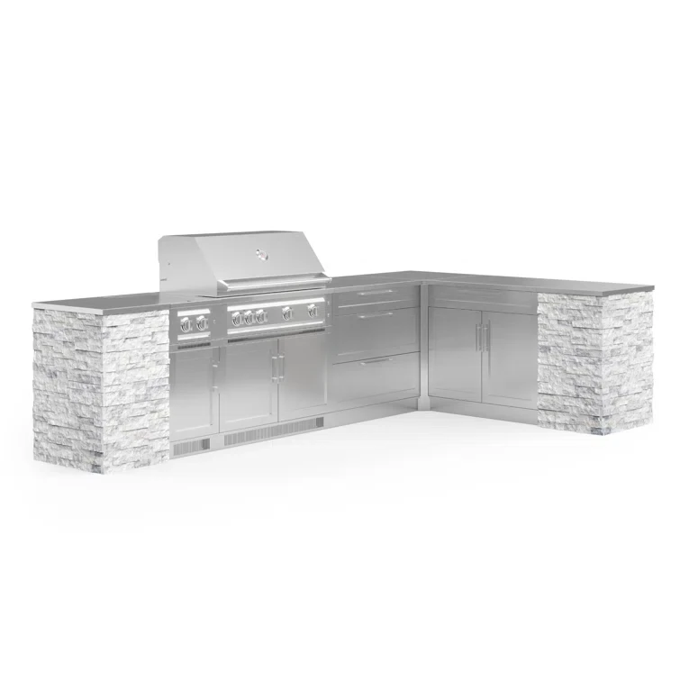 Outdoor Kitchen Signature Series 11 Piece L Shape Cabinet Set with 40 in. Natural Gas Platinum Grill