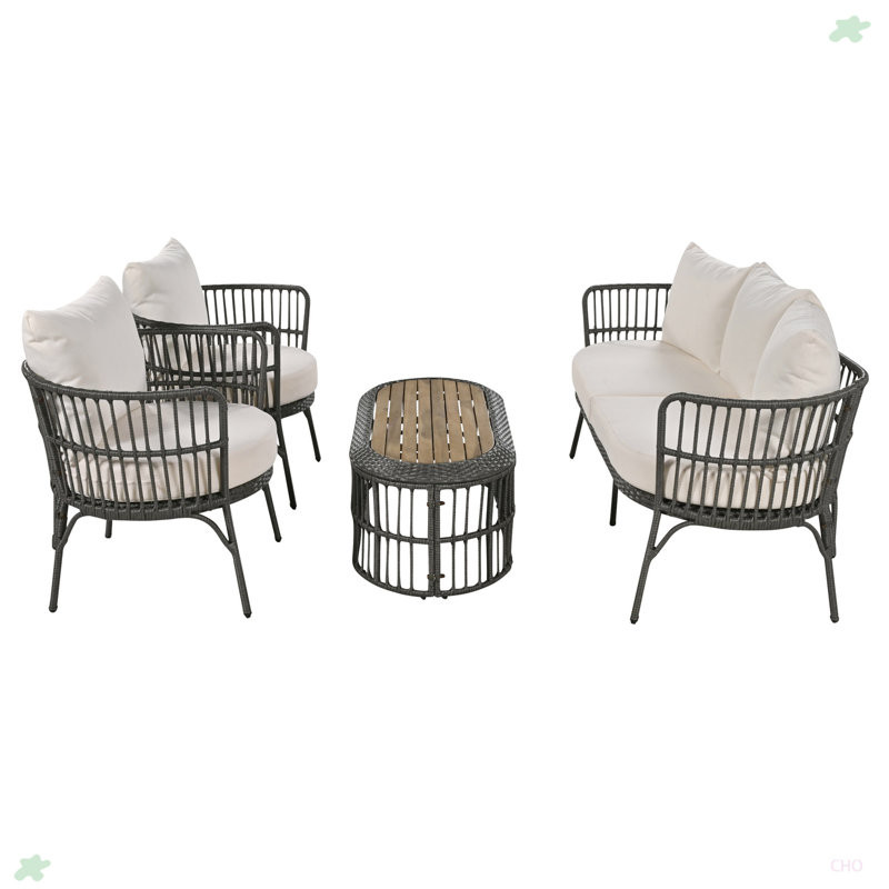 4-Piece Rattan Outdoor Patio Conversation Set With Seating Set For 5 And Coffee Table