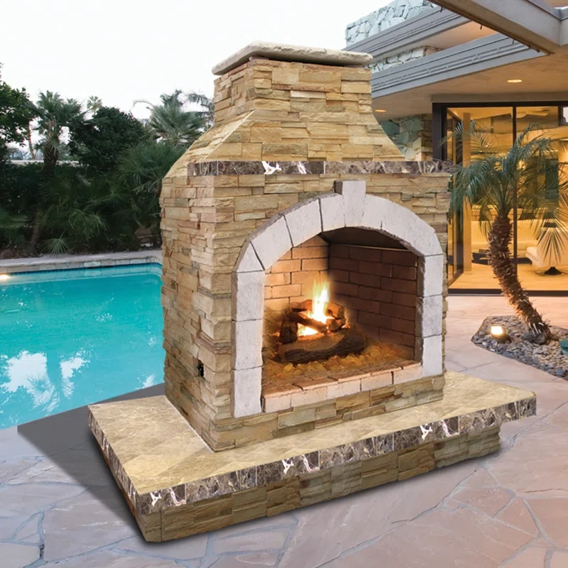 78" H Stone Propane Outdoor Fireplace