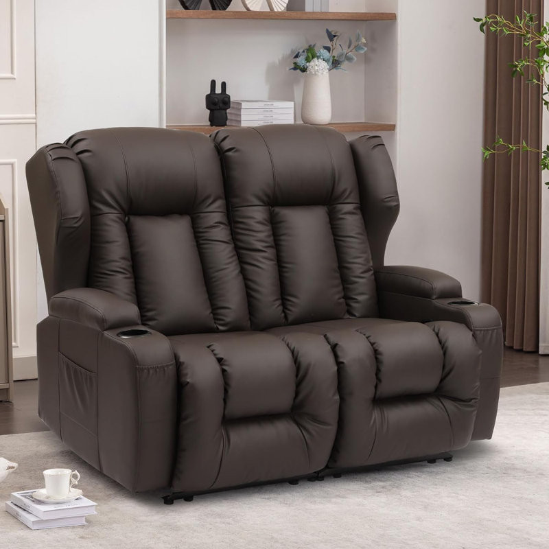 Faux Leather Home Theater Seating with Cup Holder