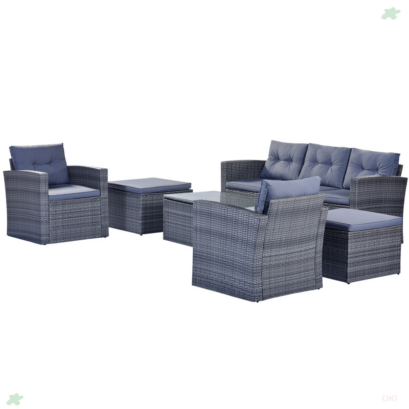 6-Piece All-Weather Wicker PE Rattan Patio Outdoor Dining Conversation Sectional Set